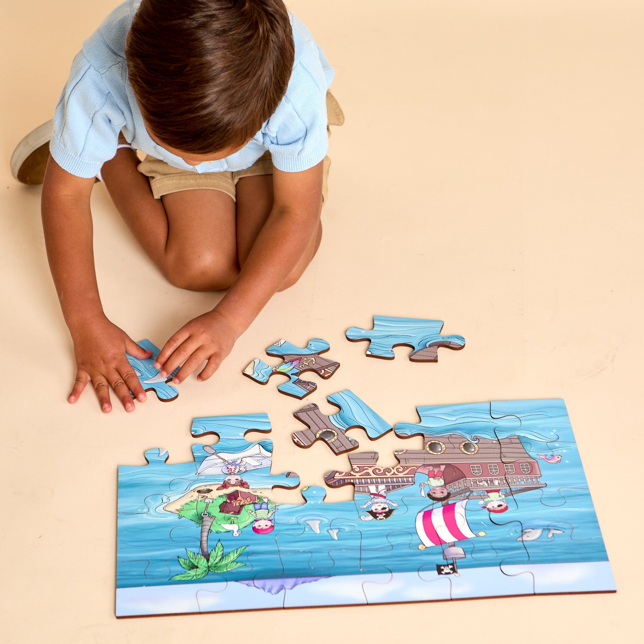 Ahoy! Pirate Themed Puzzle | 24-Piece Wooden Puzzle - Aware House - Miller Boys Vintage Toys -