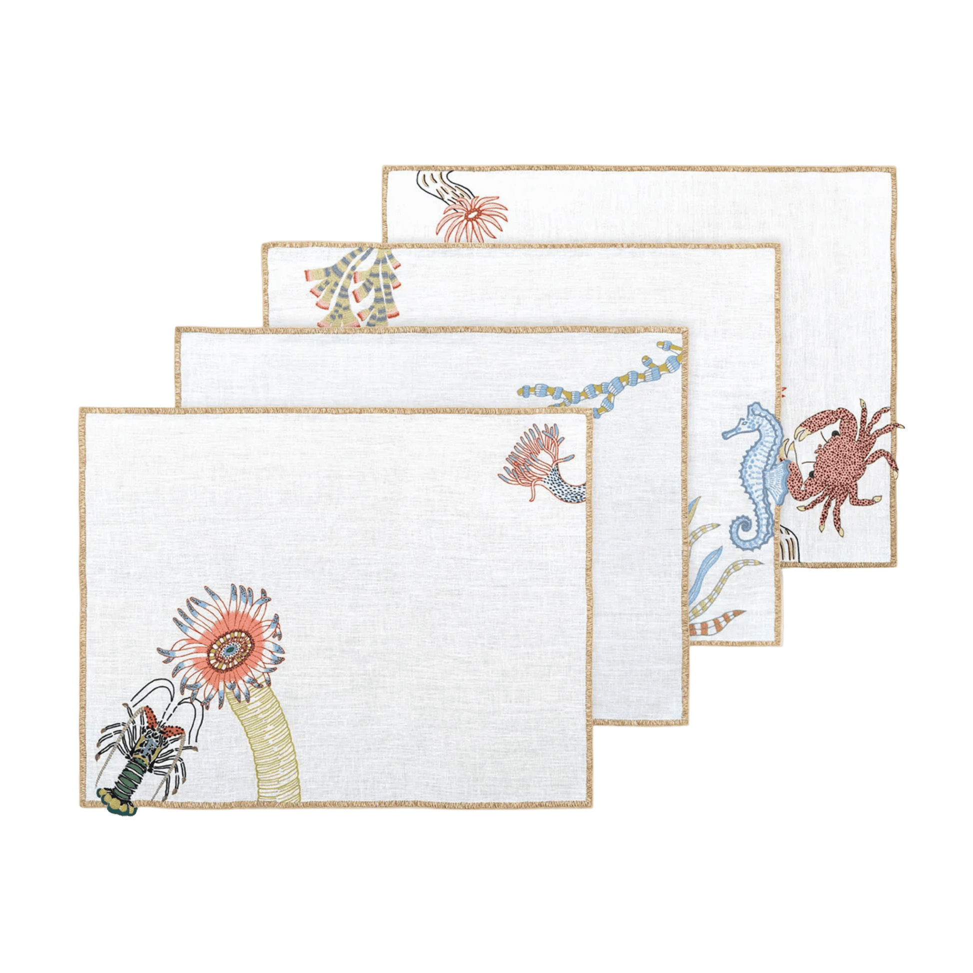 Hand Embroidered Marine Life Placemats | Set of 4 - Aware House - Neem Crafts -