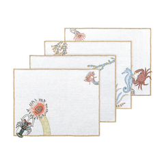Hand Embroidered Marine Life Placemats | Set of 4 - Aware House - Neem Crafts -