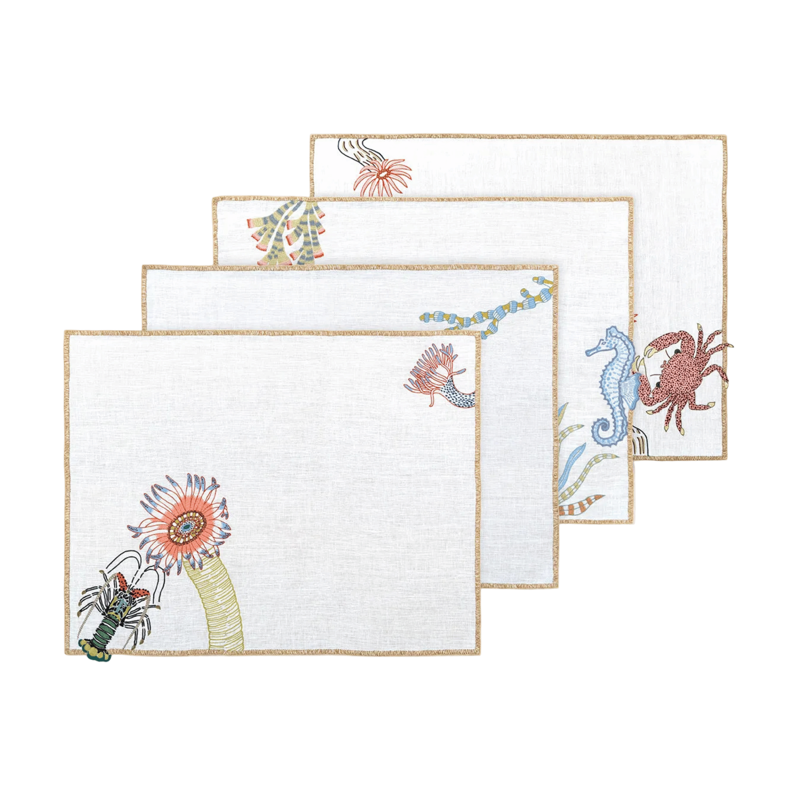 Hand Embroidered Marine Life Placemats | Set of 4