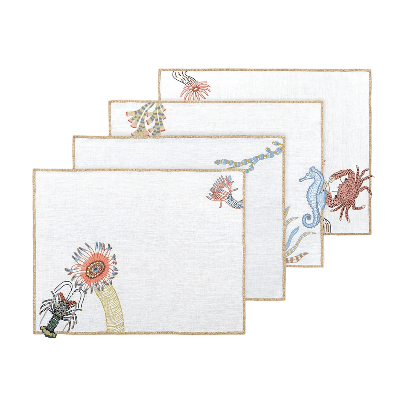 Hand Embroidered Marine Life Placemats | Set of 4-zoom-