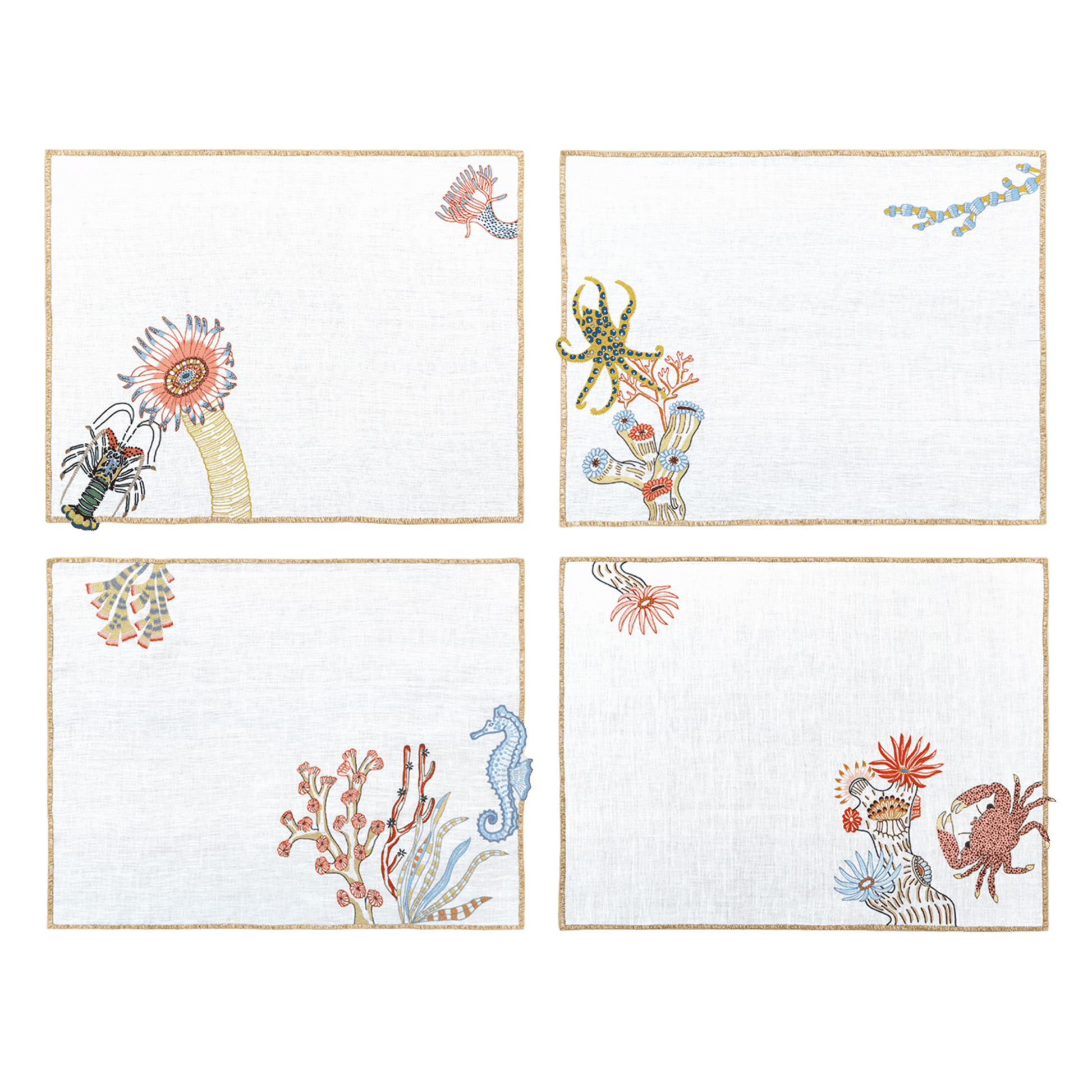 Hand Embroidered Marine Life Placemats | Set of 4 - Aware House - Neem Crafts -