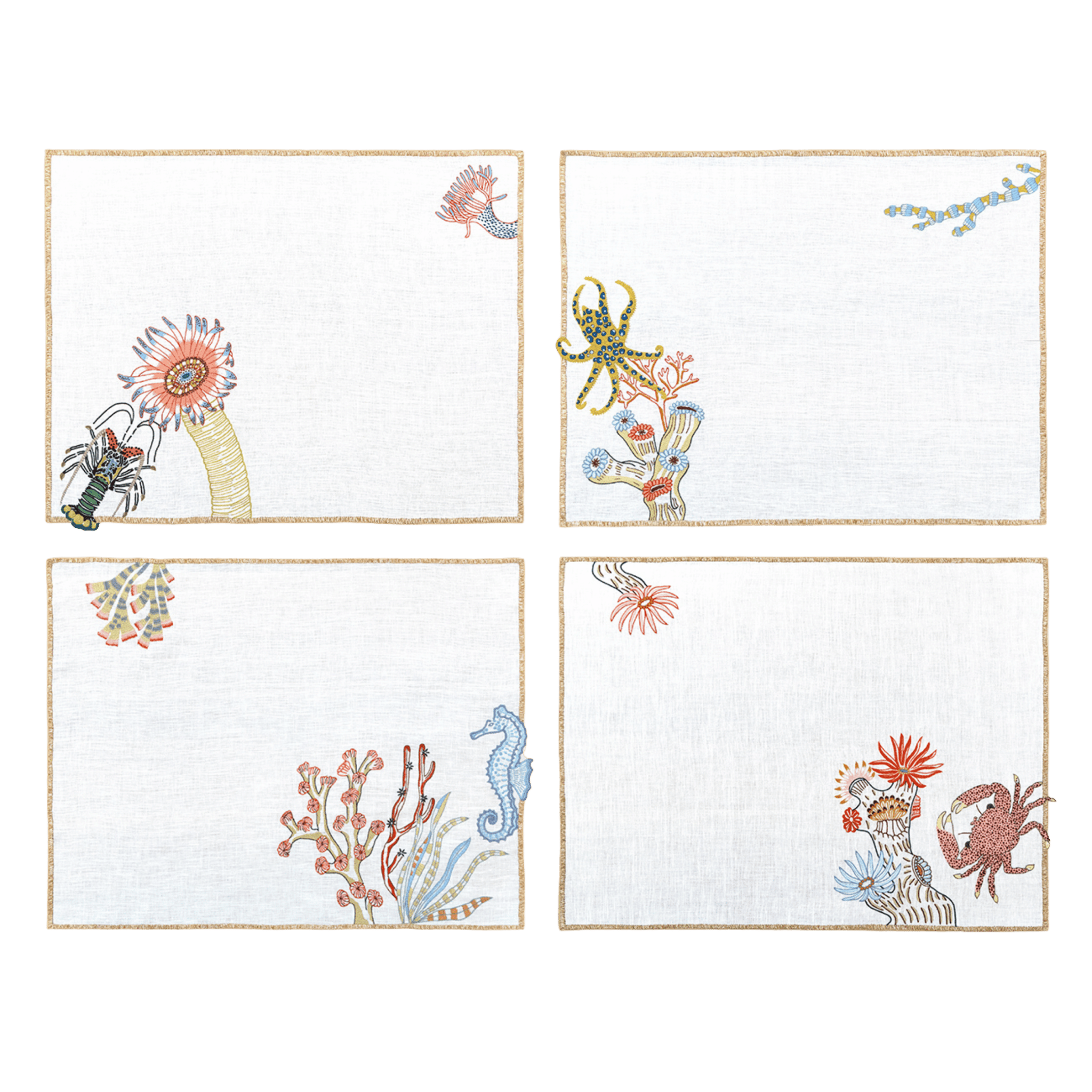 Hand Embroidered Marine Life Placemats | Set of 4 - Aware House - Neem Crafts -