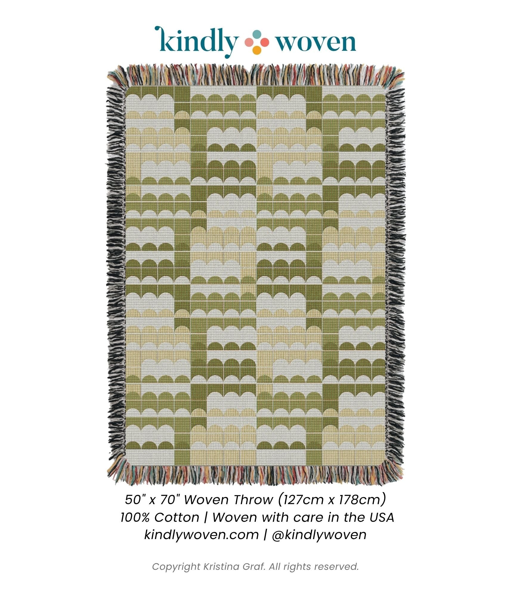 Quinn Meadow Green Geometric Scallop Jacquard Woven Throw Blanket-6