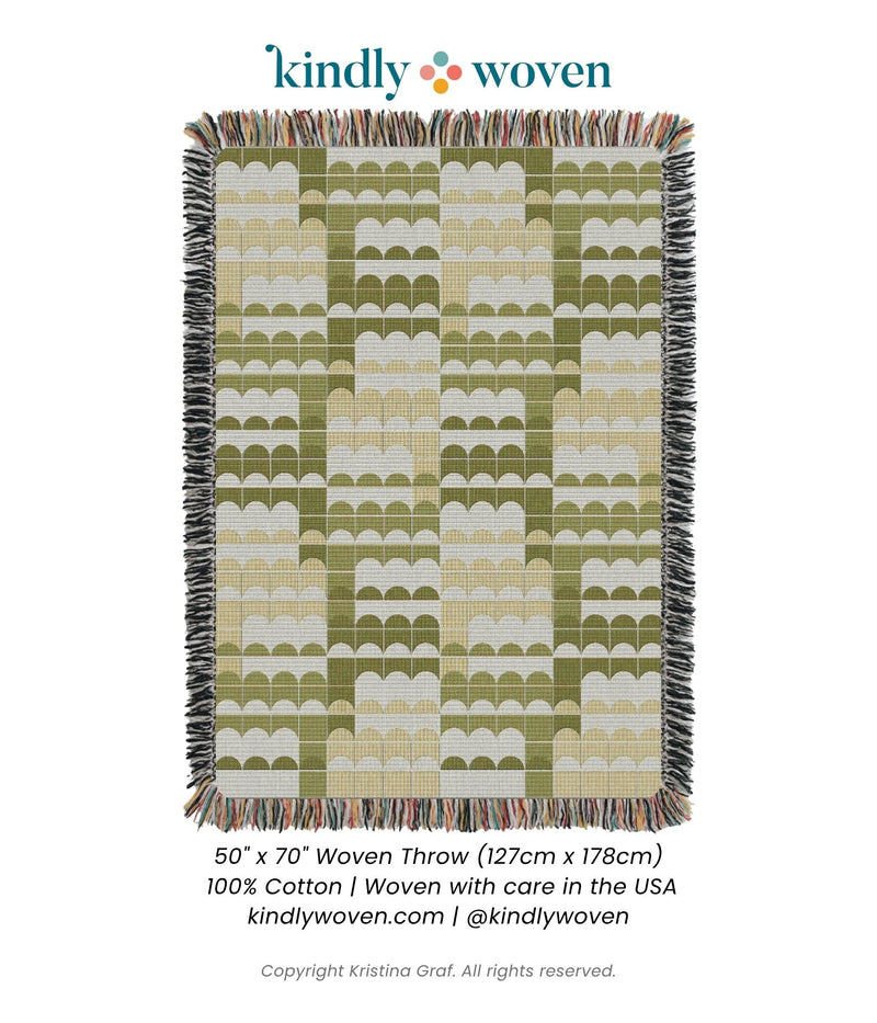 Quinn Meadow Green Geometric Scallop Jacquard Woven Throw Blanket-zoom-