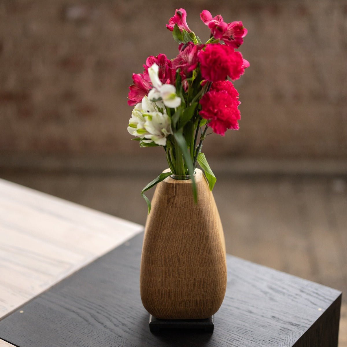 White Oak Wooden Vase with Bronze Base - Aware House