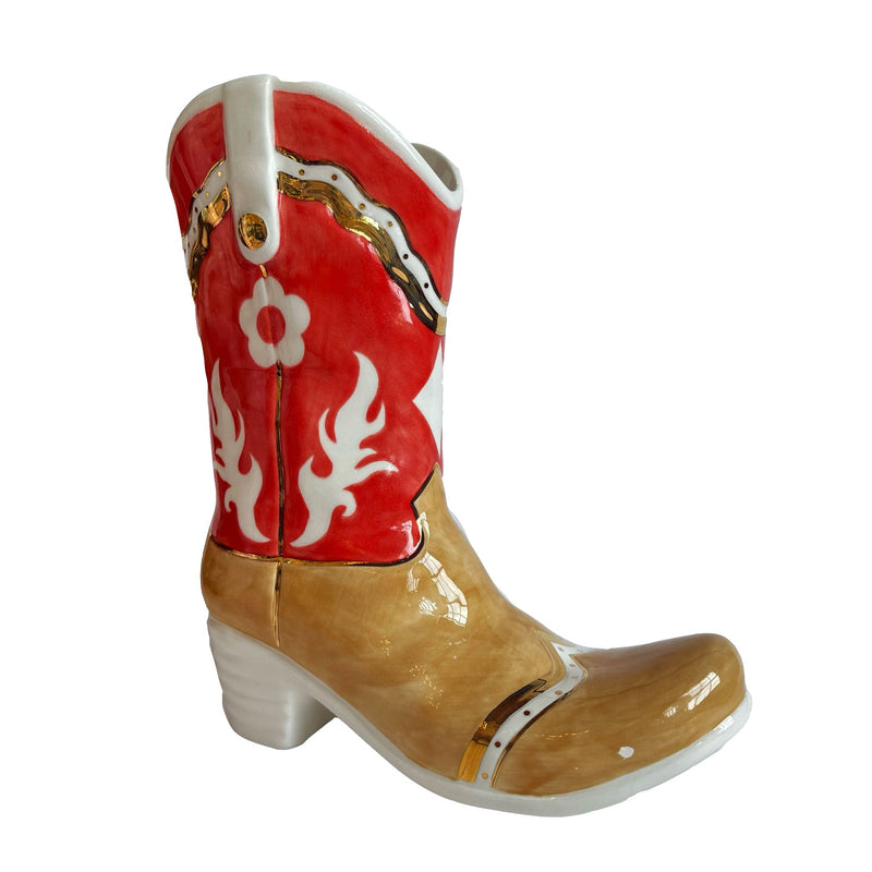 Two Tone Cowboy Boot Vase-zoom-