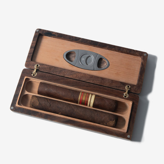 Cigar Travel Case | Redwood Burl Inlay | Spanish Cedar Lining