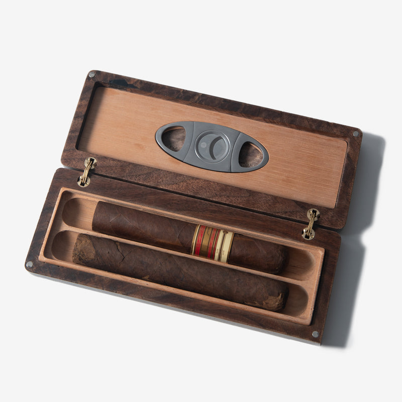 Cigar Travel Case | Redwood Burl Inlay | Spanish Cedar Lining-zoom-