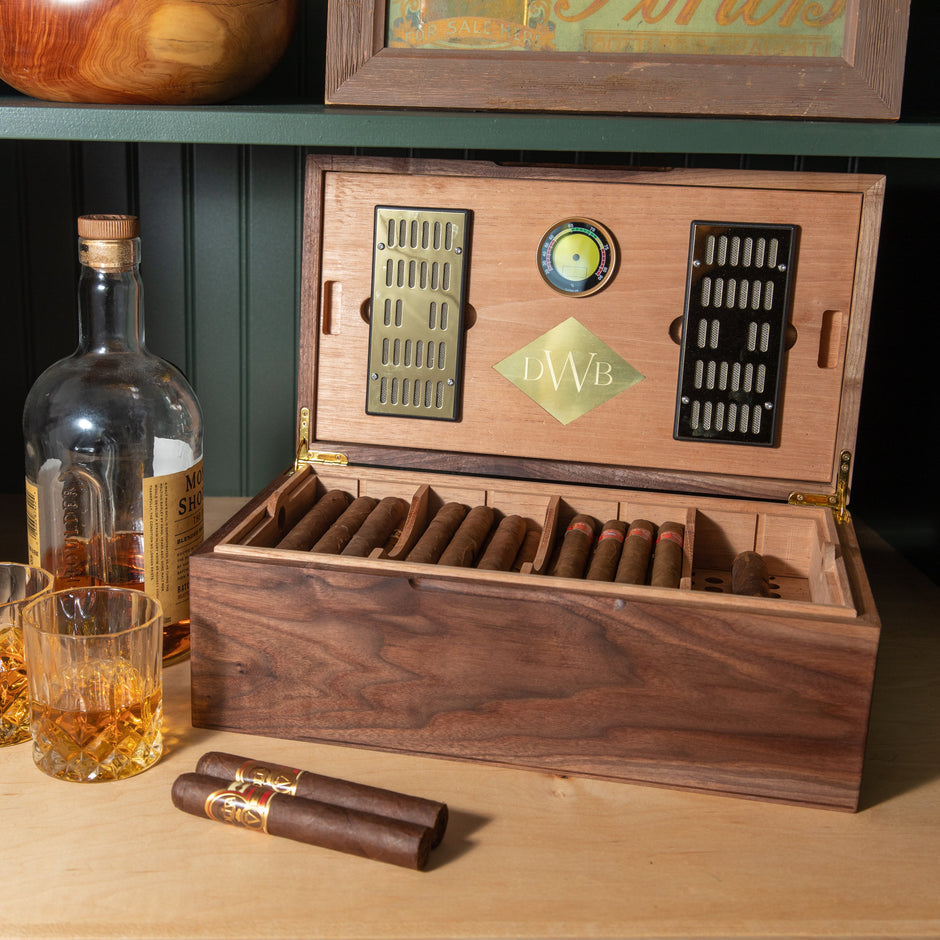 Cigar Humidor |  Black Walnut with Spanish Cedar Lining - 80 Capacity