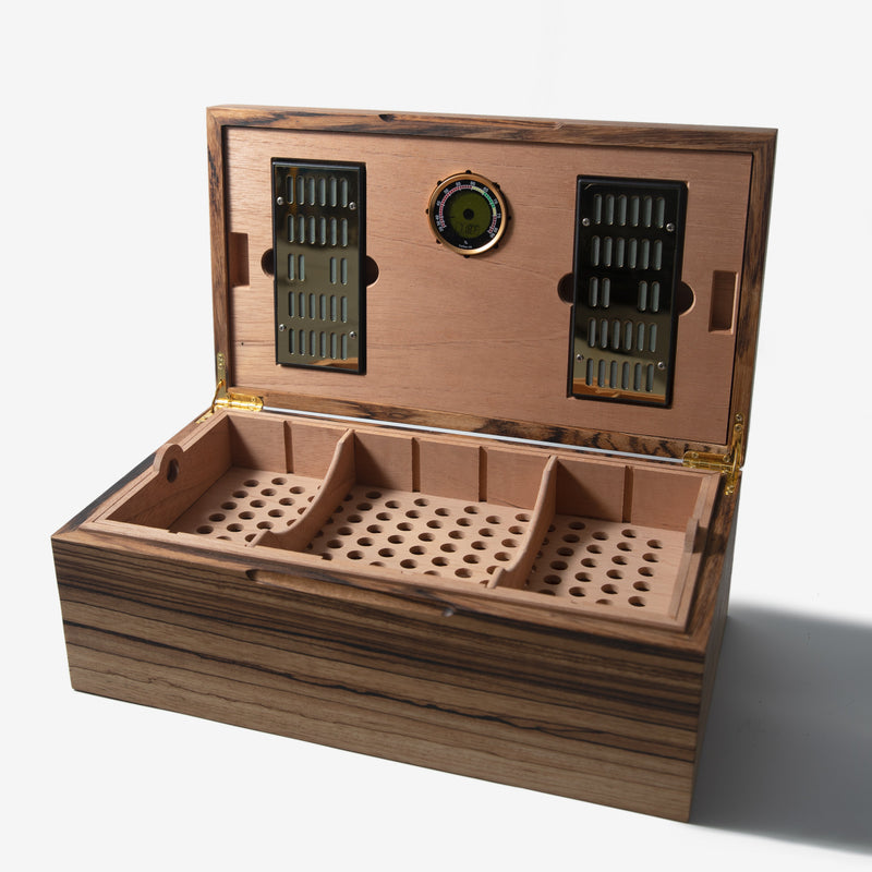 Cigar Humidor | Zebrawood with Spanish Cedar Lining | 80 Capacity-zoom-