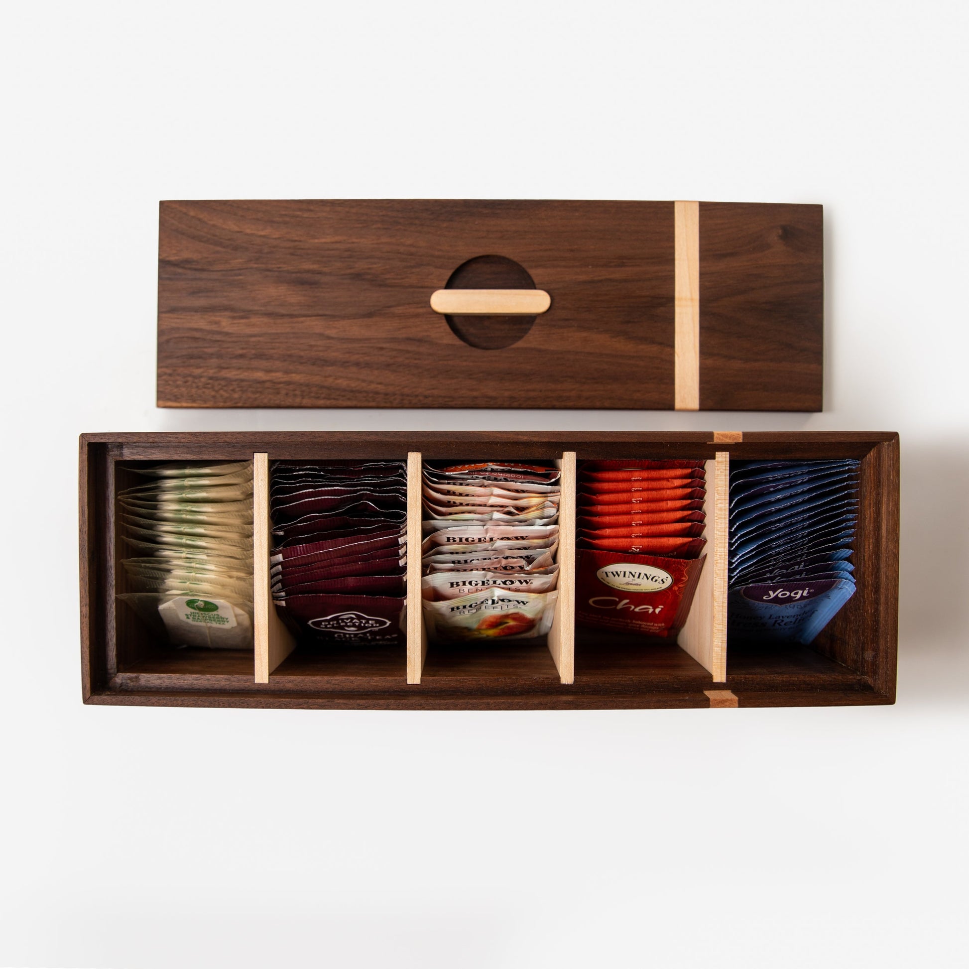 Tea Box | Black Walnut & Maple | 5 Compartments-4