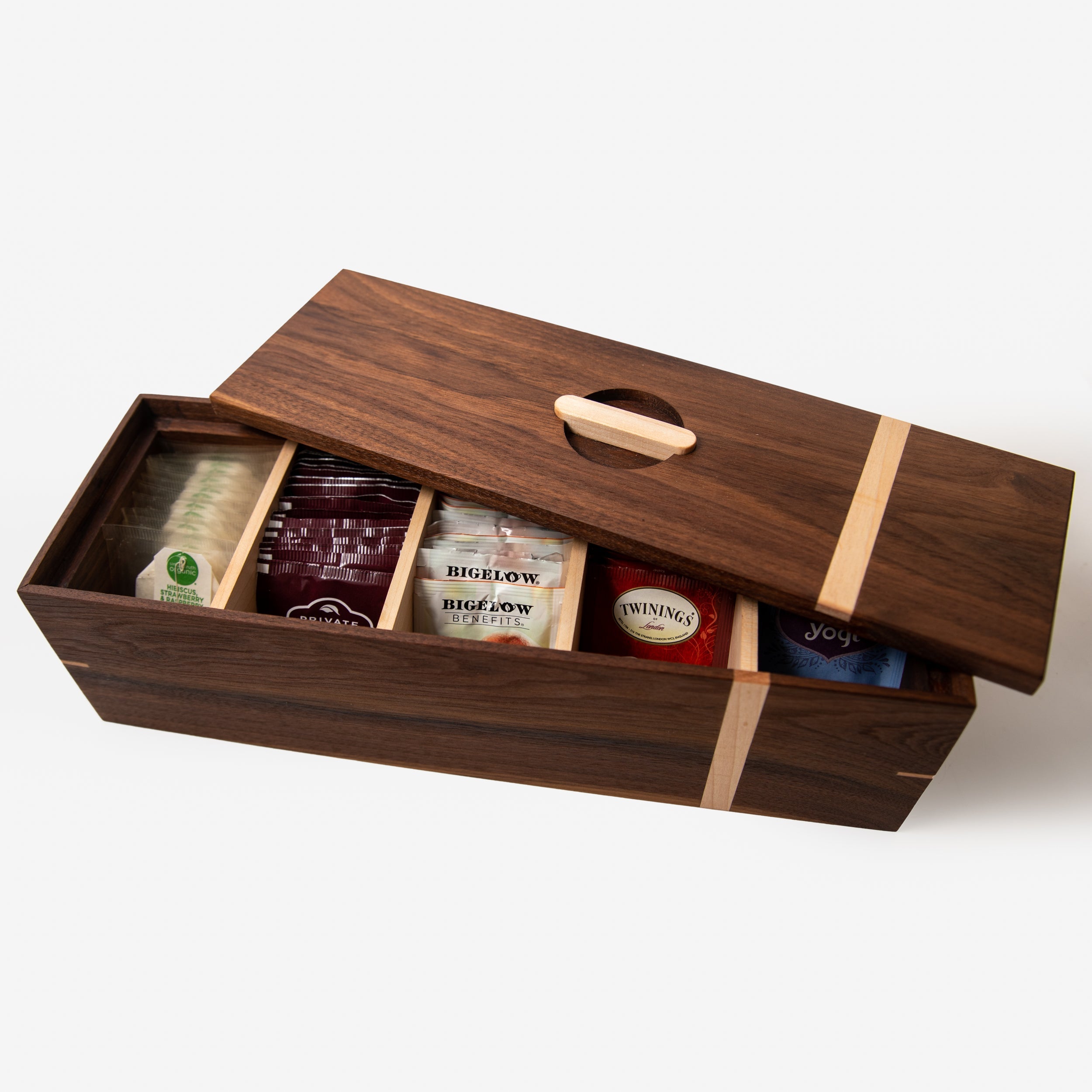 Tea Box | Black Walnut & Maple | 5 Compartments-zoom-1