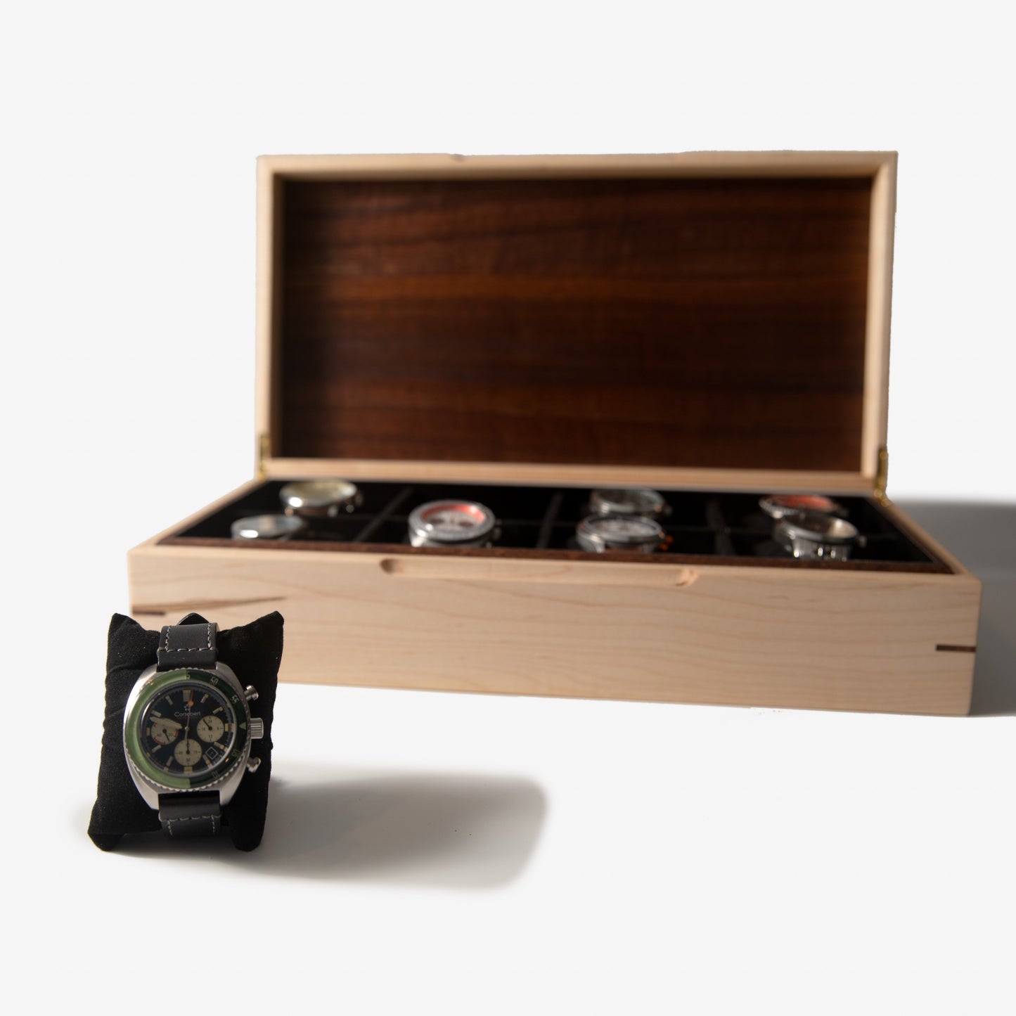 Watch Box |  Curly Maple and Sapele Mahogany | 8 Watch Compartments