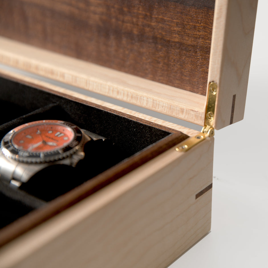 Watch Box |  Curly Maple and Sapele Mahogany | 8 Watch Compartments