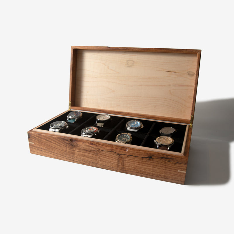 Watch Box |  Desert Mesquite and Curly Maple |  8 Watch Compartments-zoom-