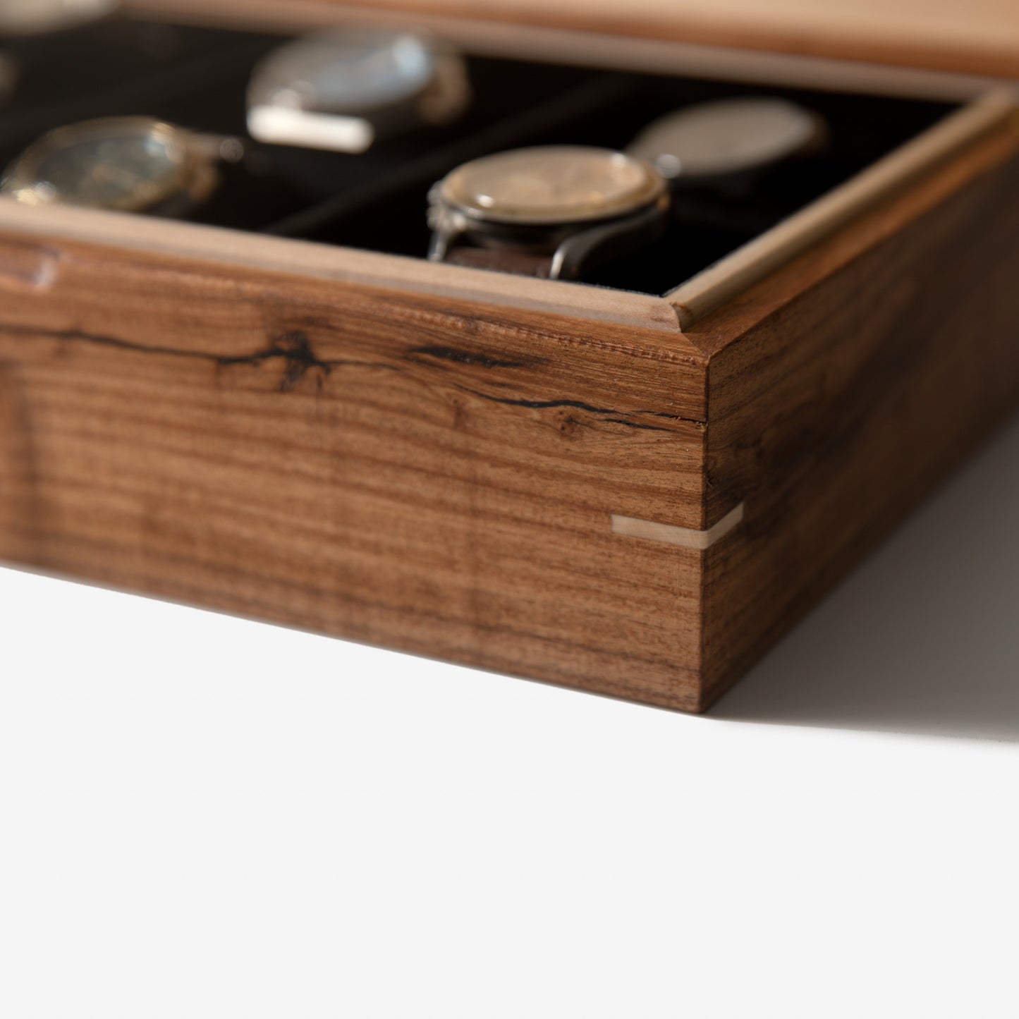Watch Box |  Desert Mesquite and Curly Maple |  8 Watch Compartments
