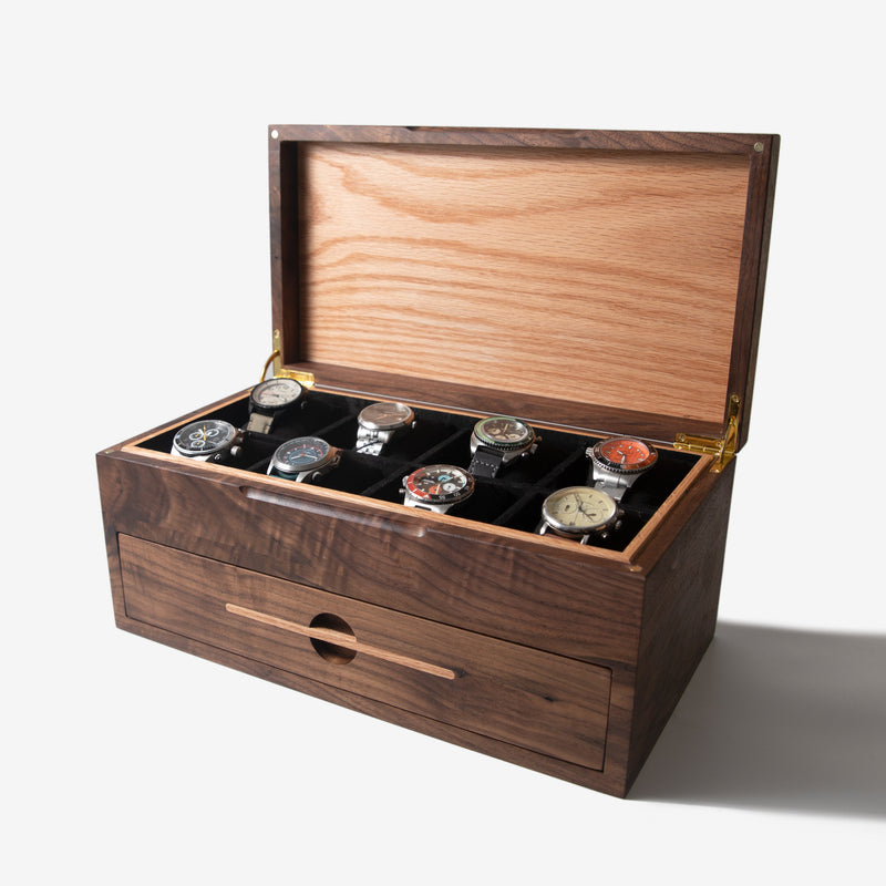 Watch Box with Drawer |  Black Walnut and Oak |  12 to 16 Watch Compartments-zoom-