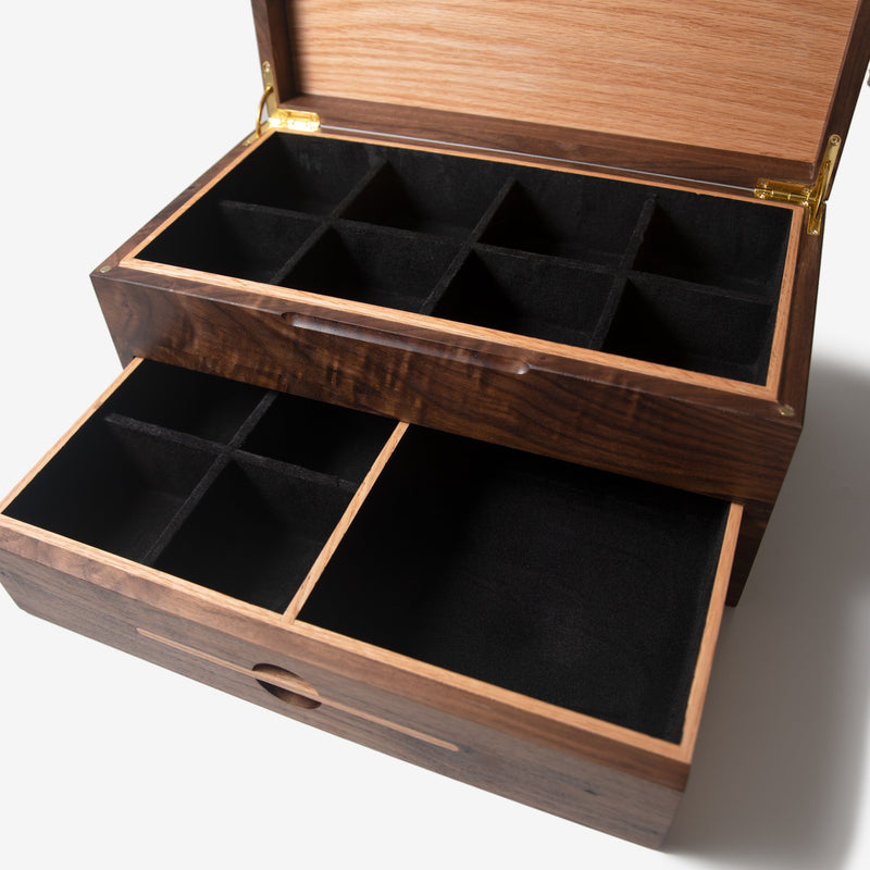 Watch Box with Drawer |  Black Walnut and Oak |  12 to 16 Watch Compartments-zoom-