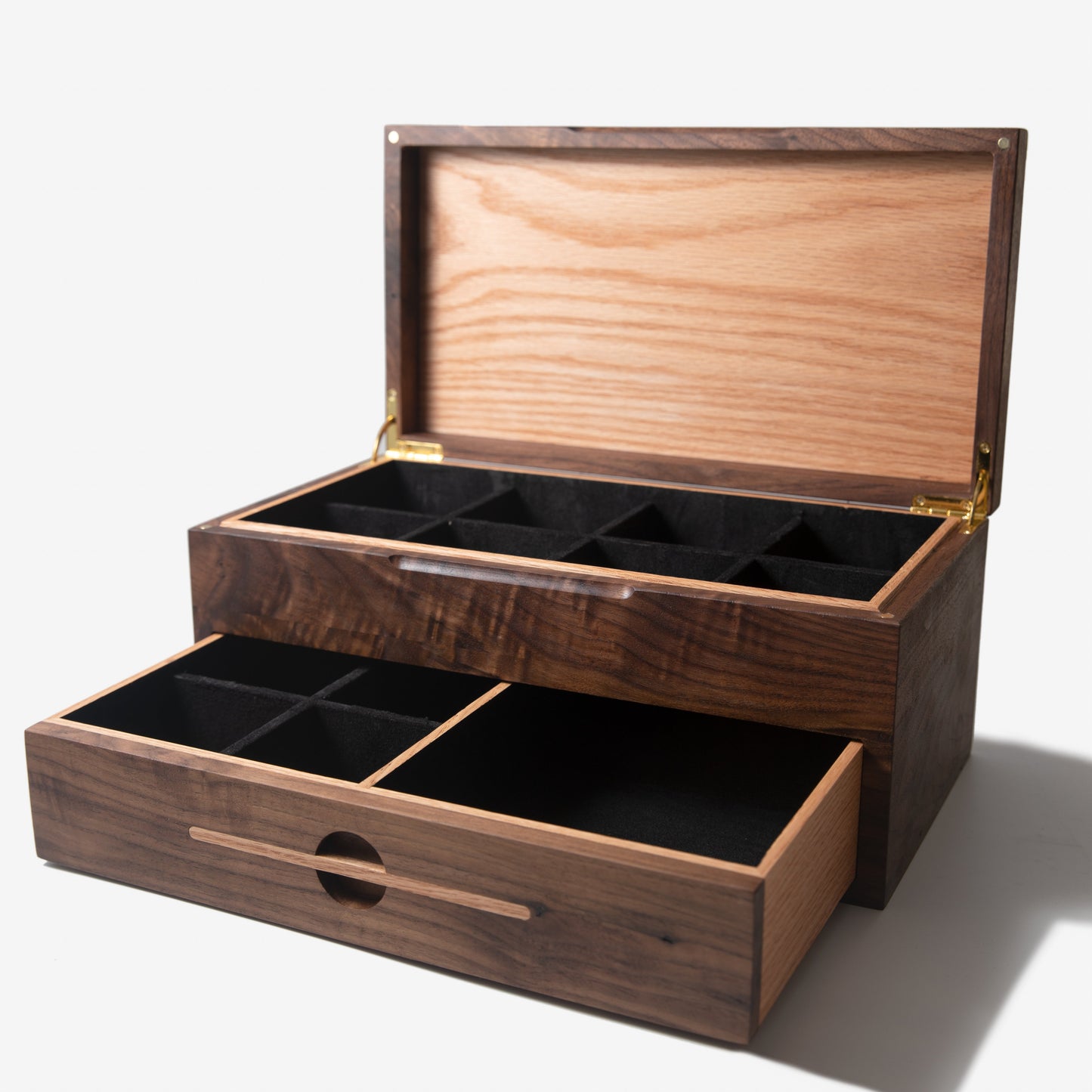Watch Box with Drawer |  Black Walnut and Oak |  12 to 16 Watch Compartments