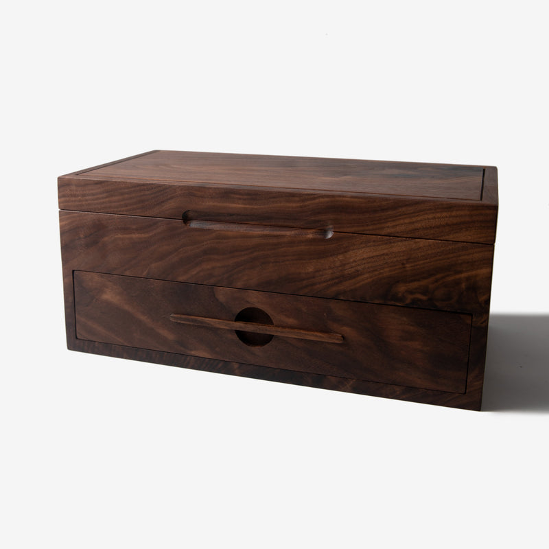 Watch Box with Drawer | Solid Black Walnut | 12 to 16 Watch Compartments-zoom-