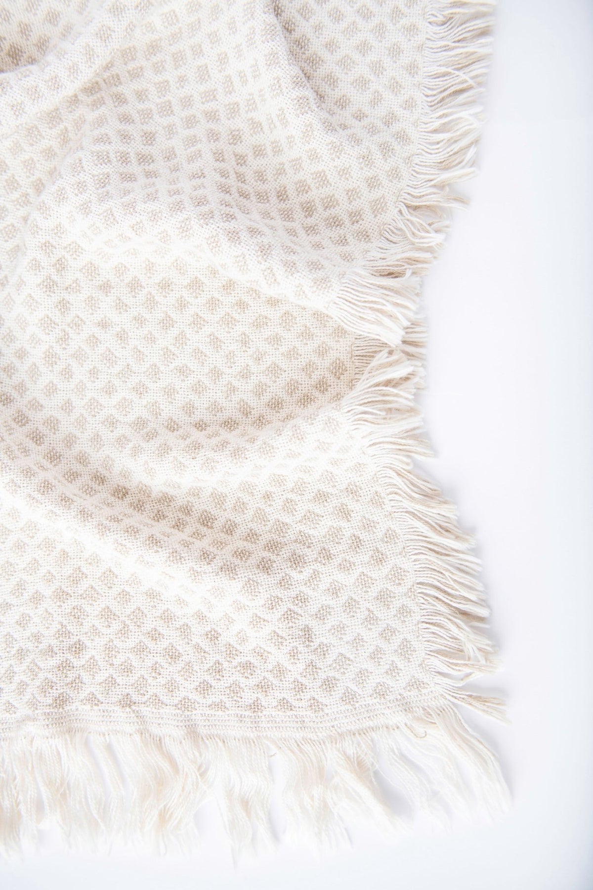 Rowan Cream and Beige Diamond Jacquard Woven Throw Blanket - Aware House - Kindly Woven -