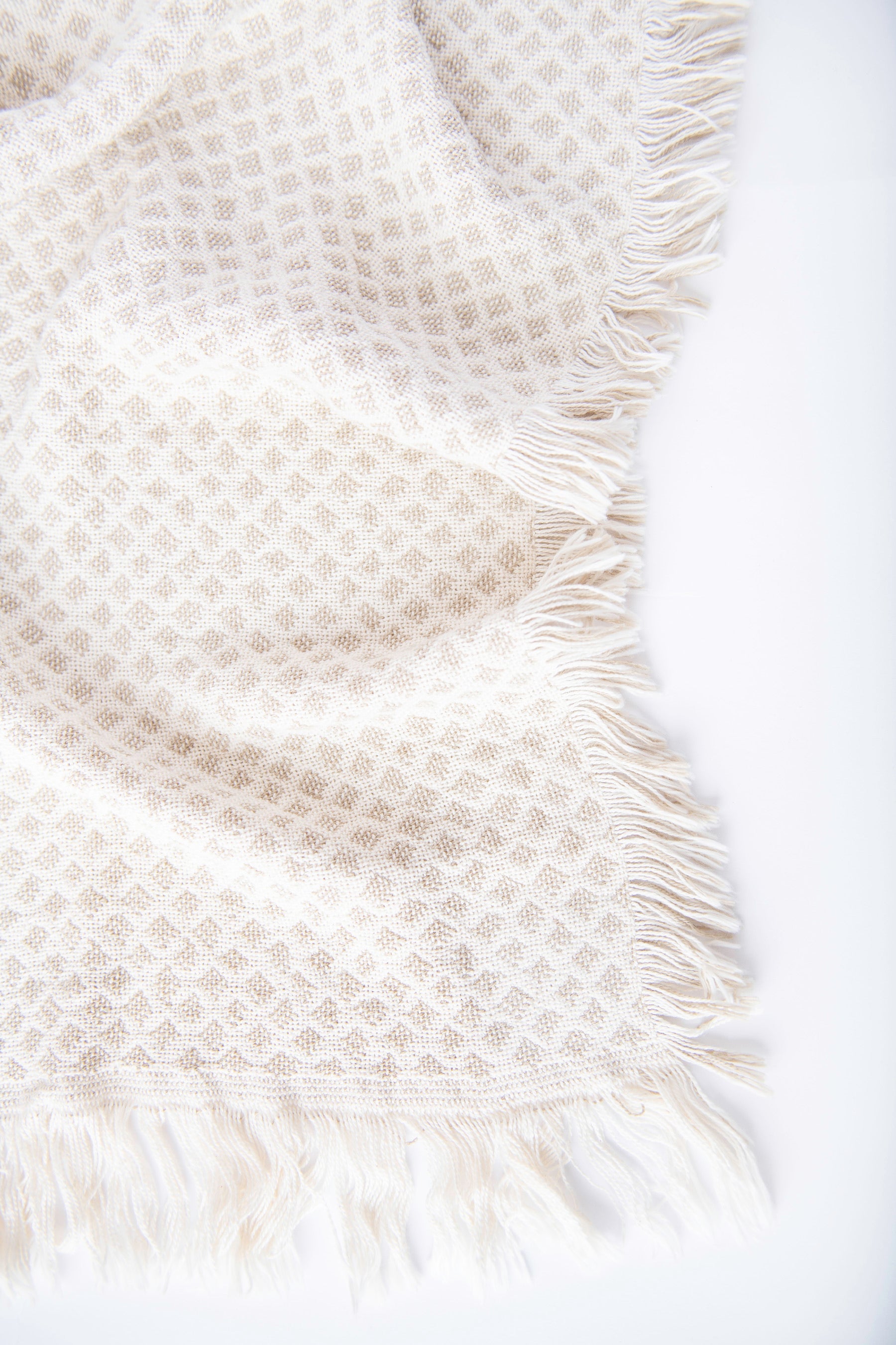 Rowan Cream and Beige Diamond Jacquard Woven Throw Blanket