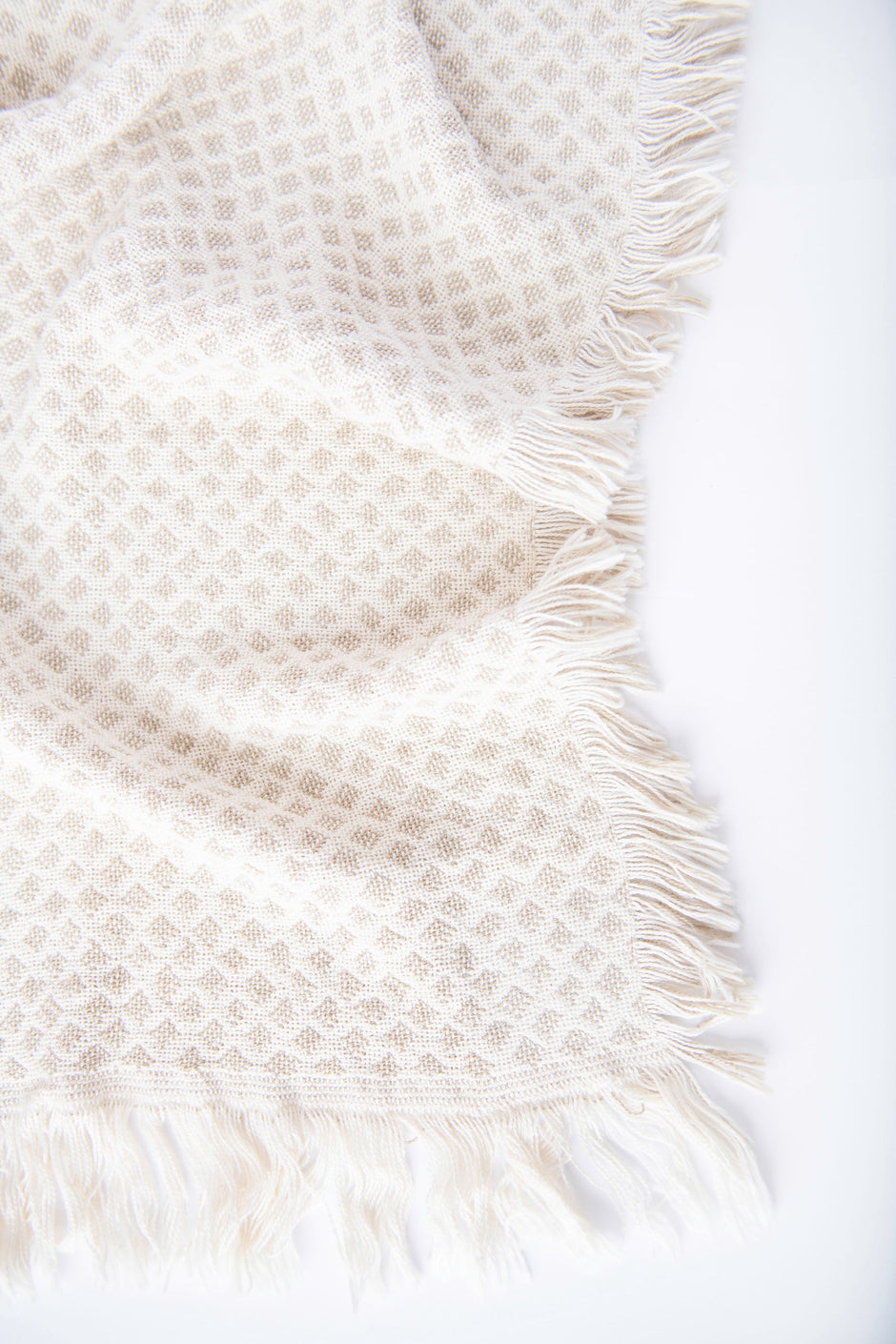 Rowan Cream and Beige Diamond Jacquard Woven Throw Blanket
