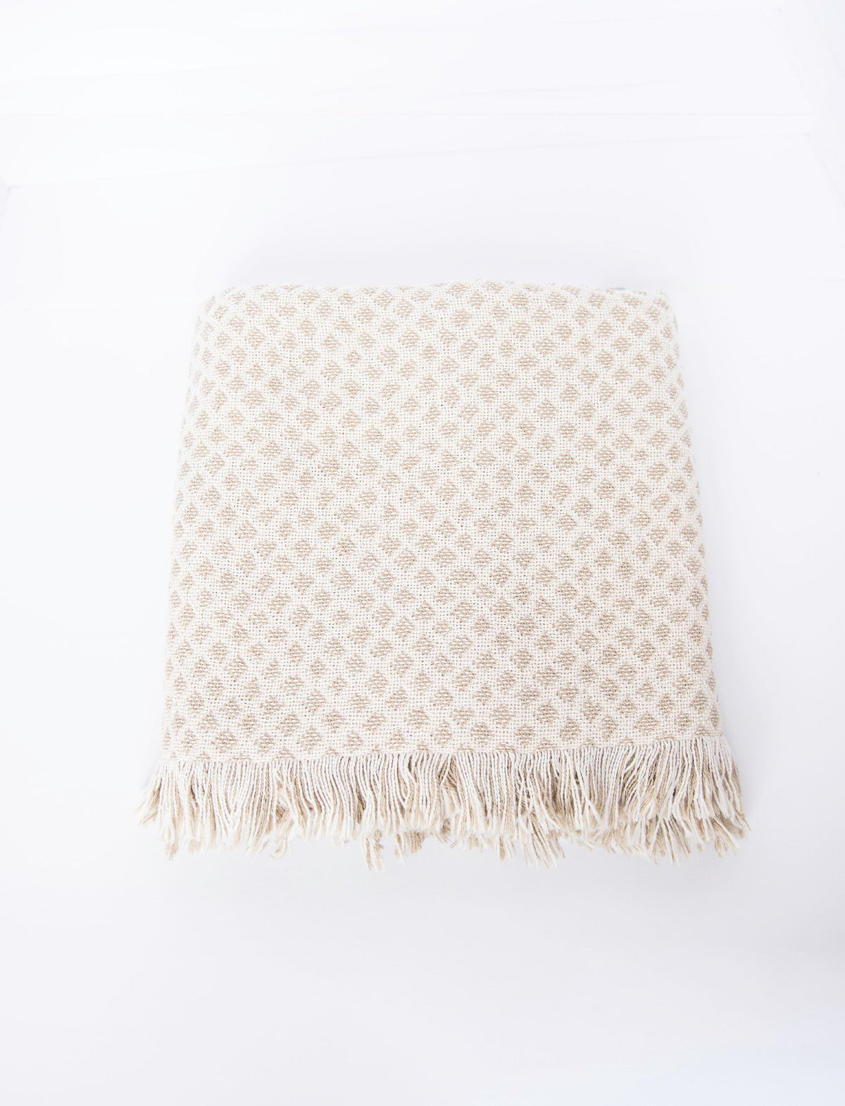 Rowan Cream and Beige Diamond Jacquard Woven Throw Blanket-4