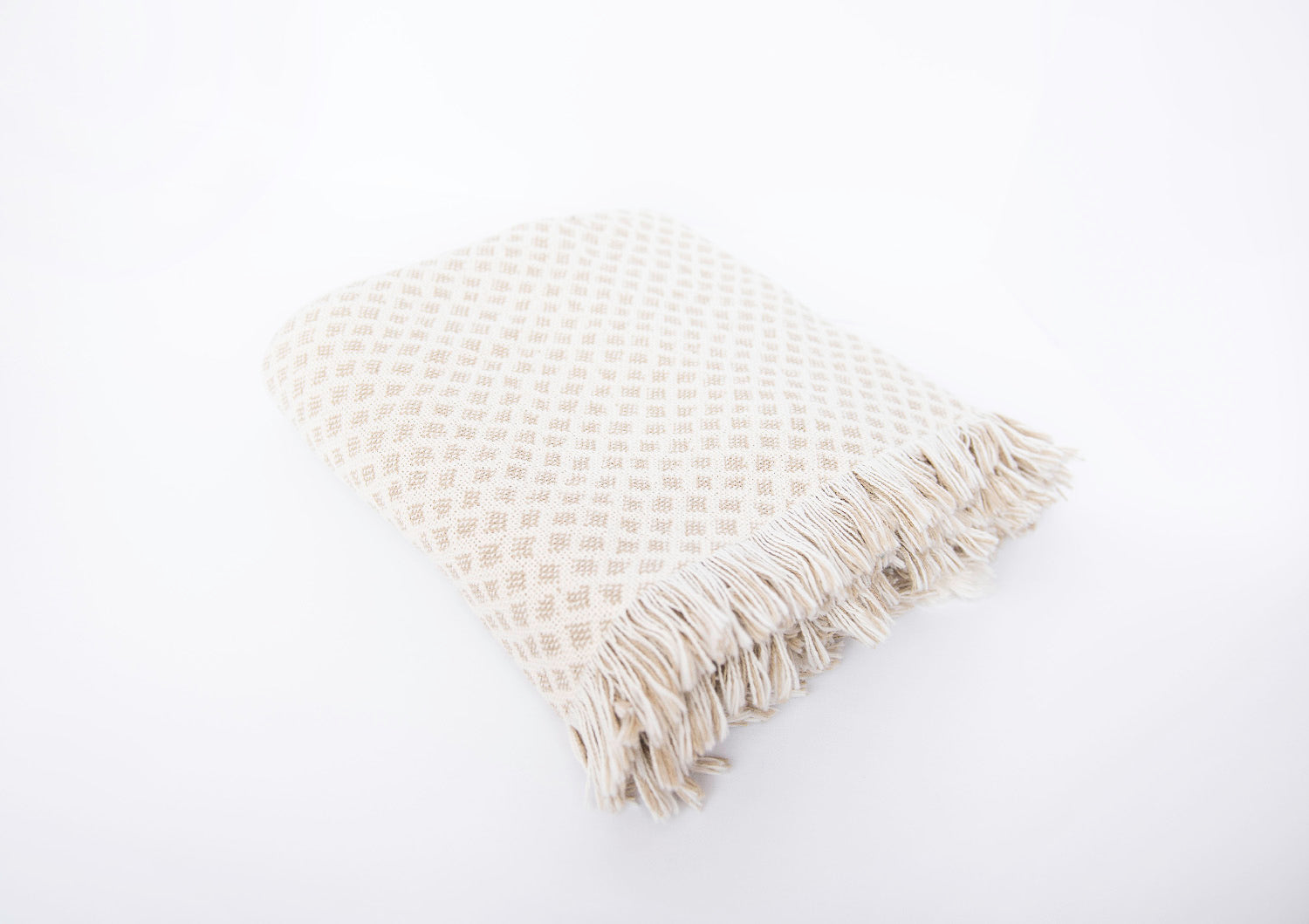 Rowan Cream and Beige Diamond Jacquard Woven Throw Blanket-2
