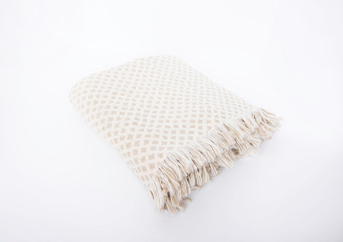 Rowan Cream and Beige Diamond Jacquard Woven Throw Blanket-zoom-2