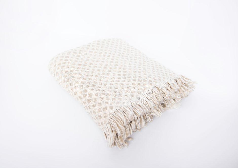 Rowan Cream and Beige Diamond Jacquard Woven Throw Blanket
