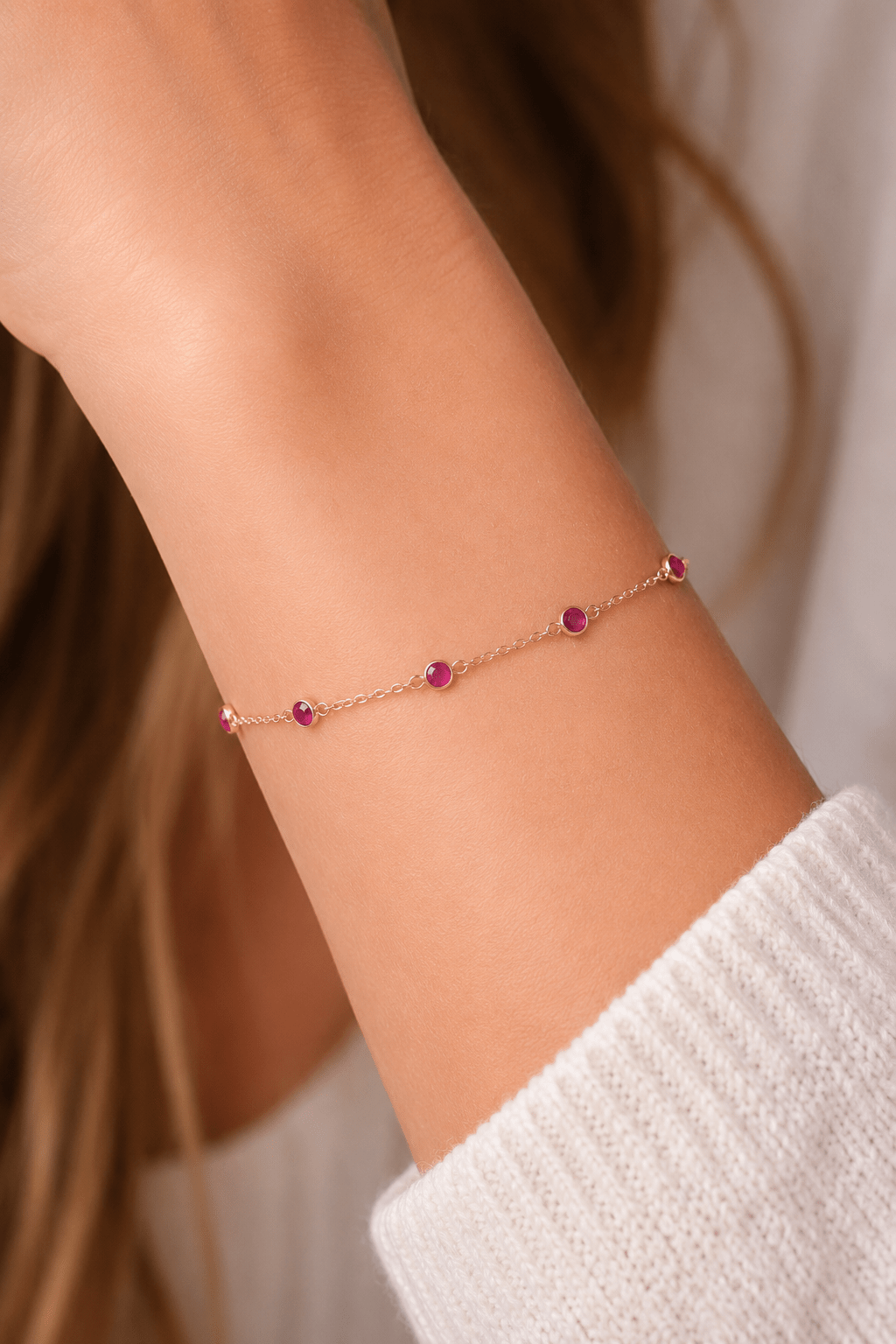July Birthstone Ruby Bracelet | Sterling Silver & Gold Gemstone Jewelry - Aware House