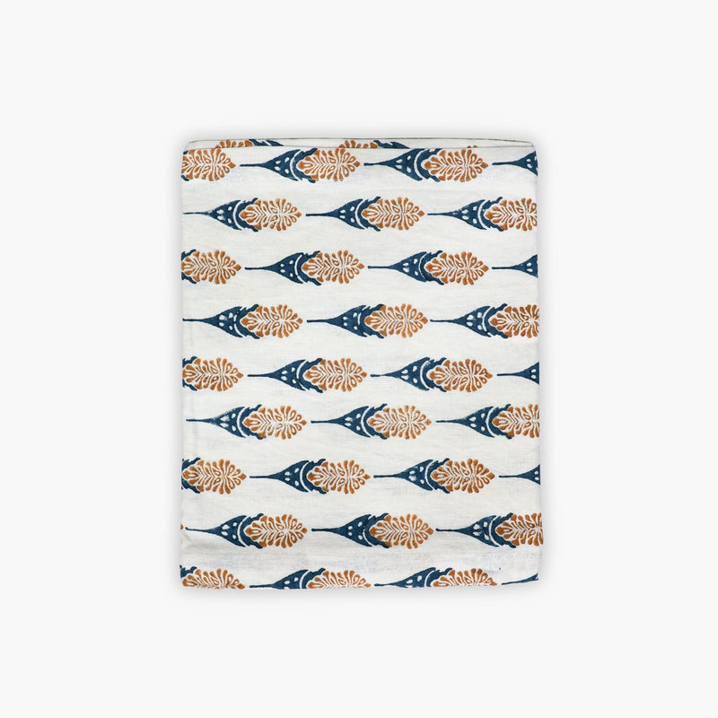 Bahaar Hand-Printed Linen Table Runner – Ginger & Blue-zoom-