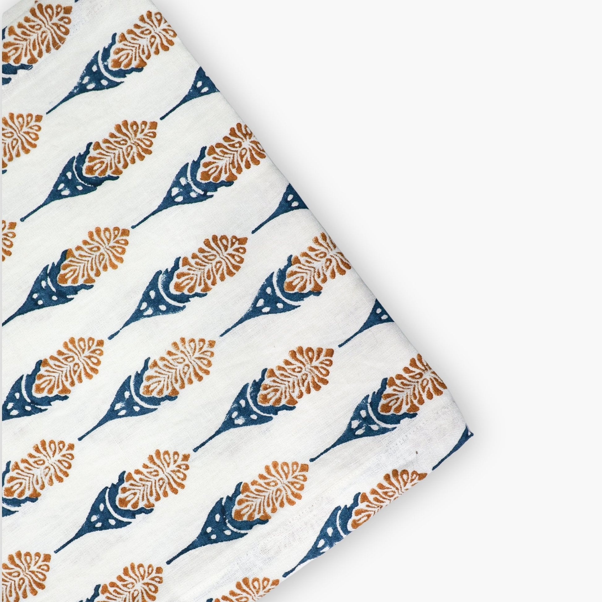 Bahaar Hand-Printed Linen Table Runner – Ginger & Blue-3