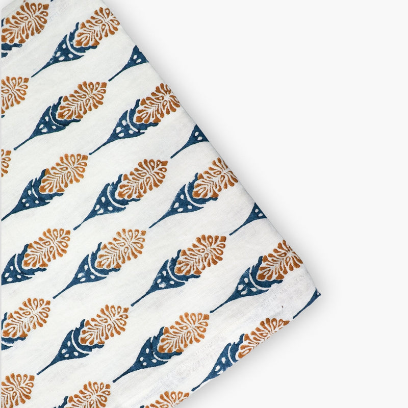 Bahaar Hand-Printed Linen Table Runner – Ginger & Blue-zoom-