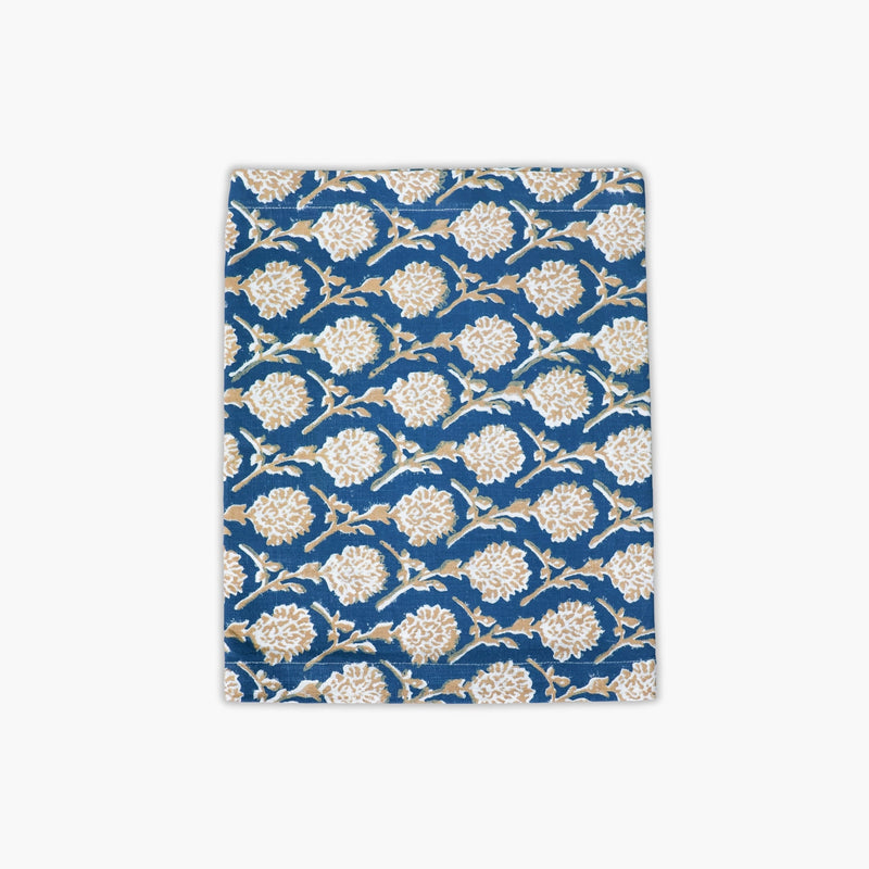 Nikhar Hand-Printed Linen Table Runner – Ink Blue-zoom-