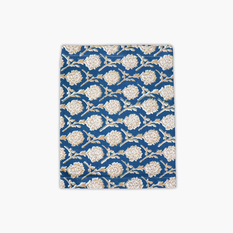Nikhar Hand-Printed Linen Table Runner – Ink Blue