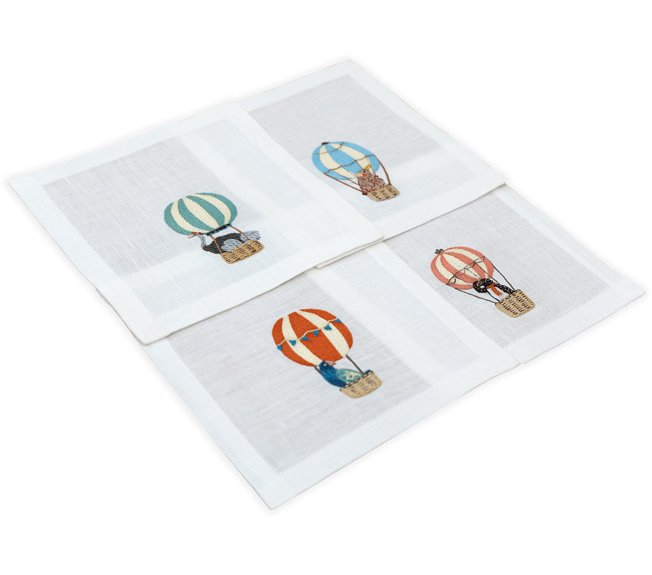 Hand Embroidered Balloon Safari Cocktail Napkins | Set of 4