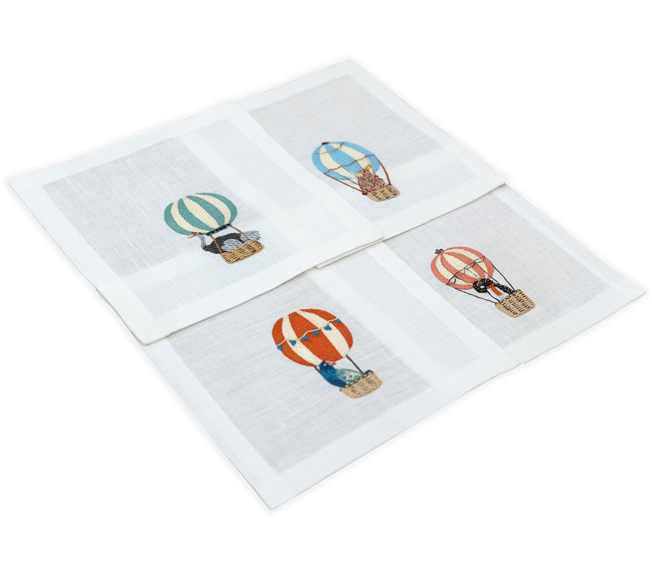Hand Embroidered Balloon Safari Cocktail Napkins | Set of 4 - Aware House