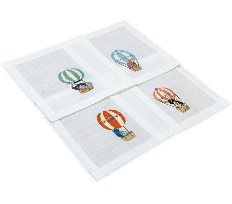 Hand Embroidered Balloon Safari Cocktail Napkins | Set of 4-zoom-