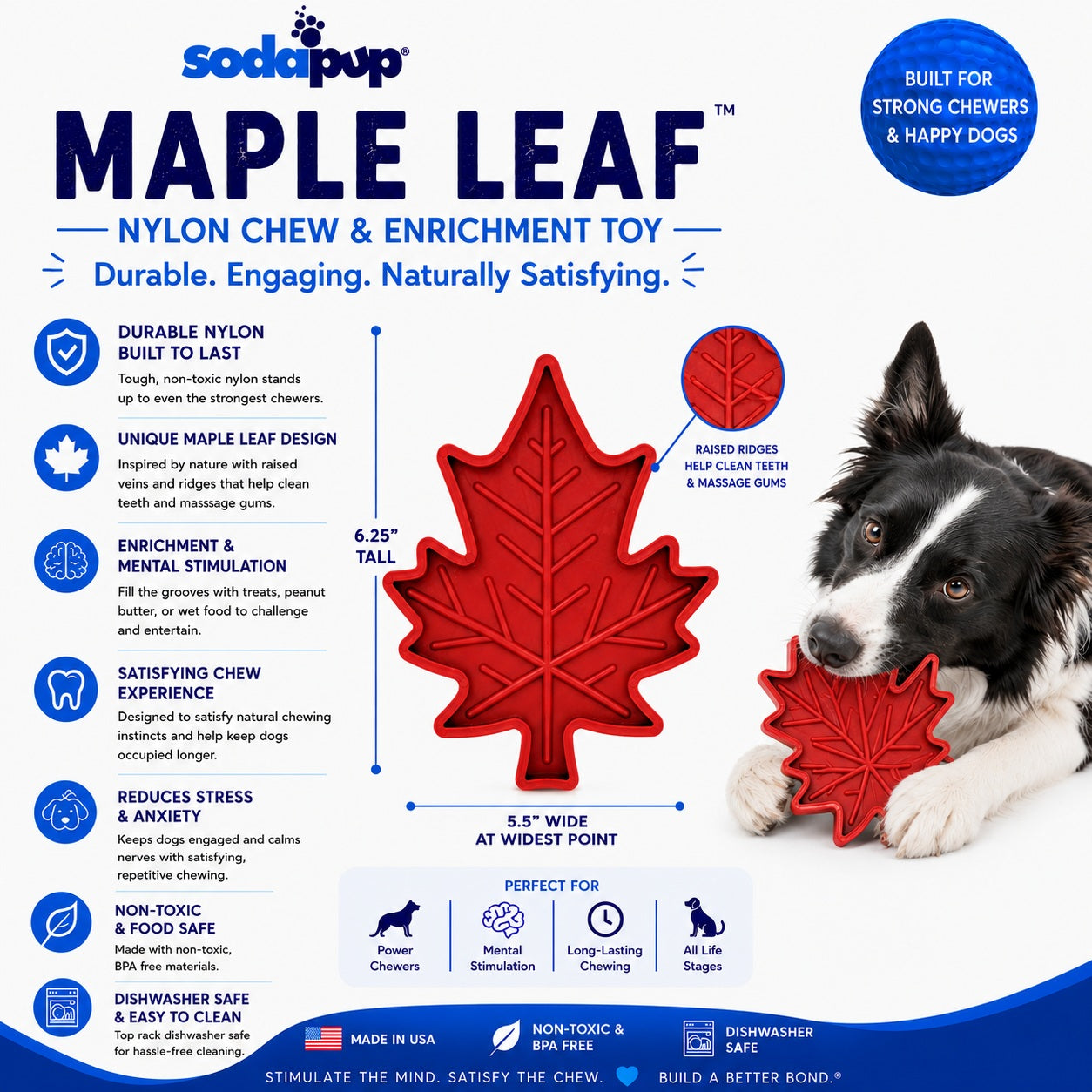 Canadian Maple Leaf Nylon Dog Chew Toy - Indestructible & USA Made-4