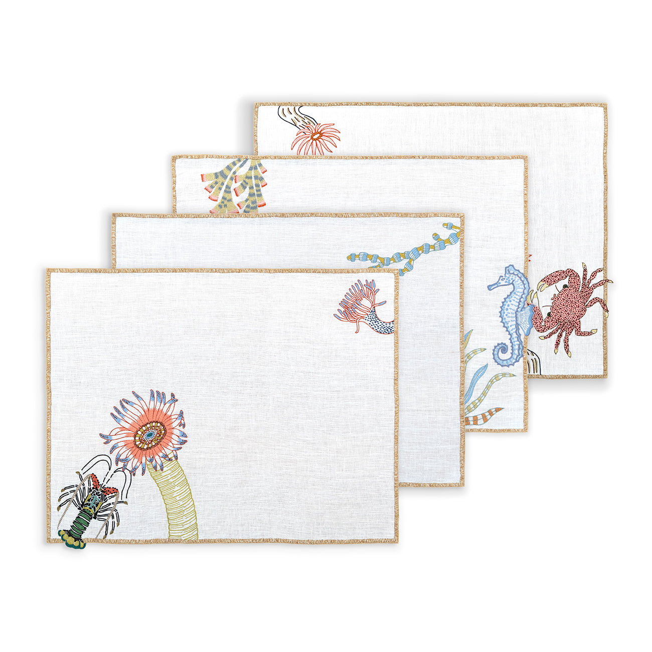 Hand Embroidered Marine Life Placemats | Set of 4