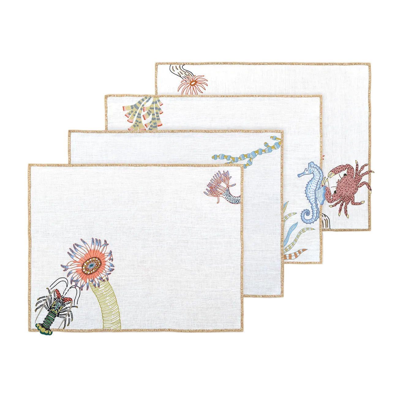 Hand Embroidered Marine Life Placemats | Set of 4 - Aware House