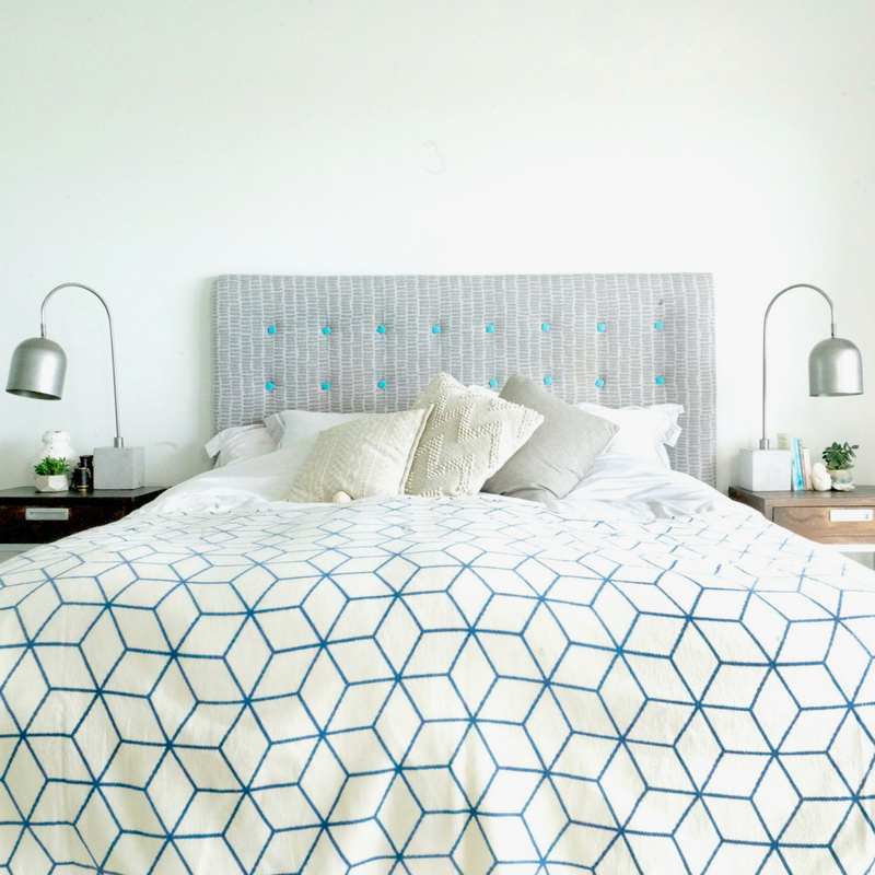 Blue Geometric Recycled Cotton Blanket-zoom-