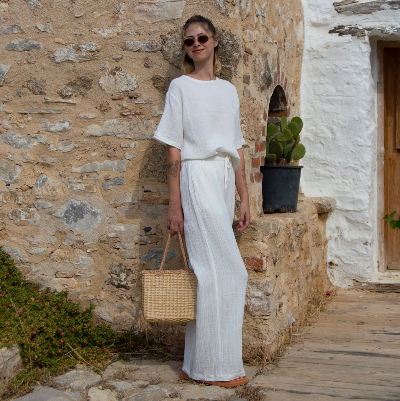 Double-Layered Muslin Wide Leg Pants-zoom-3