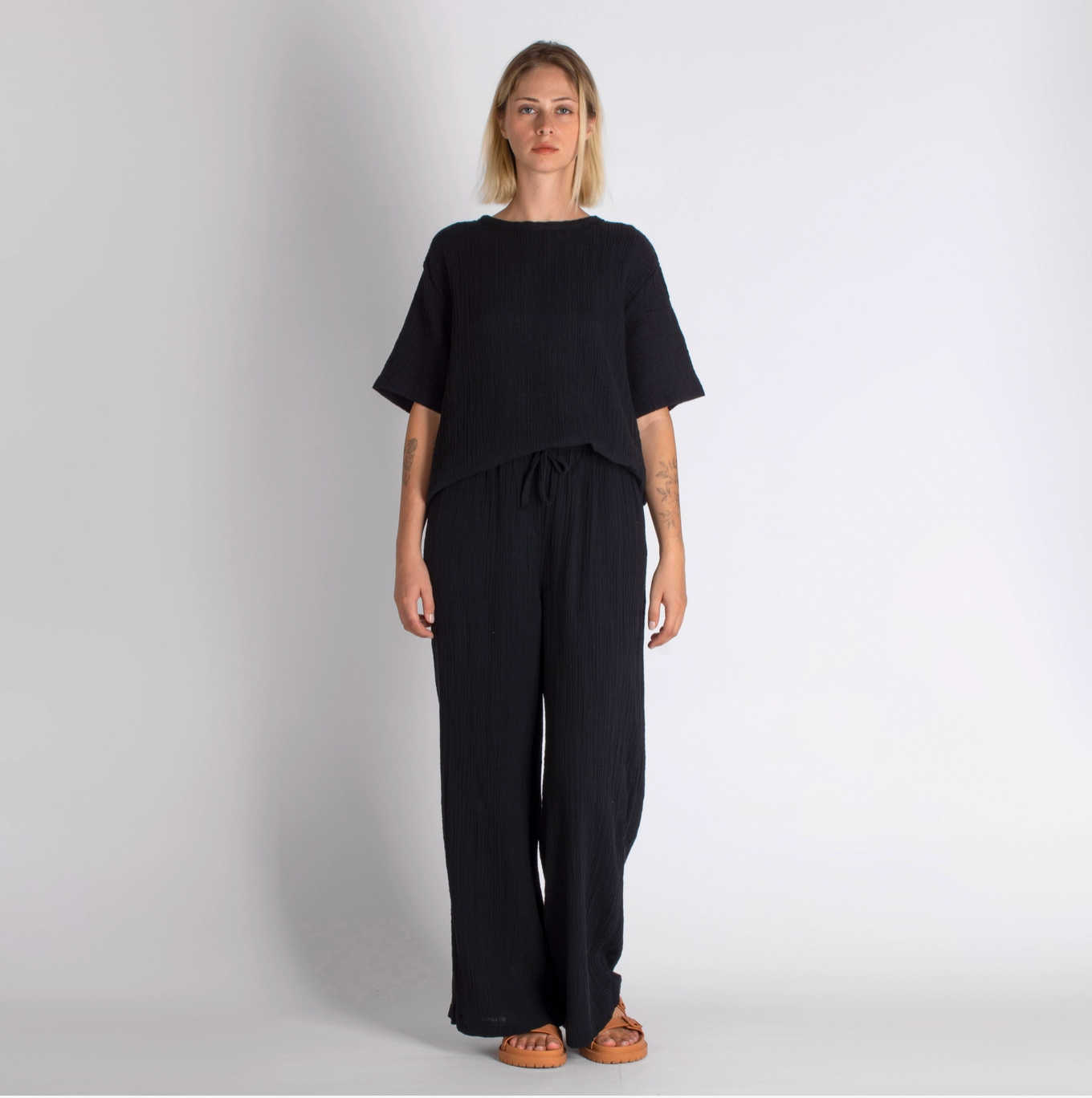 Double-Layered Muslin Wide Leg Pants