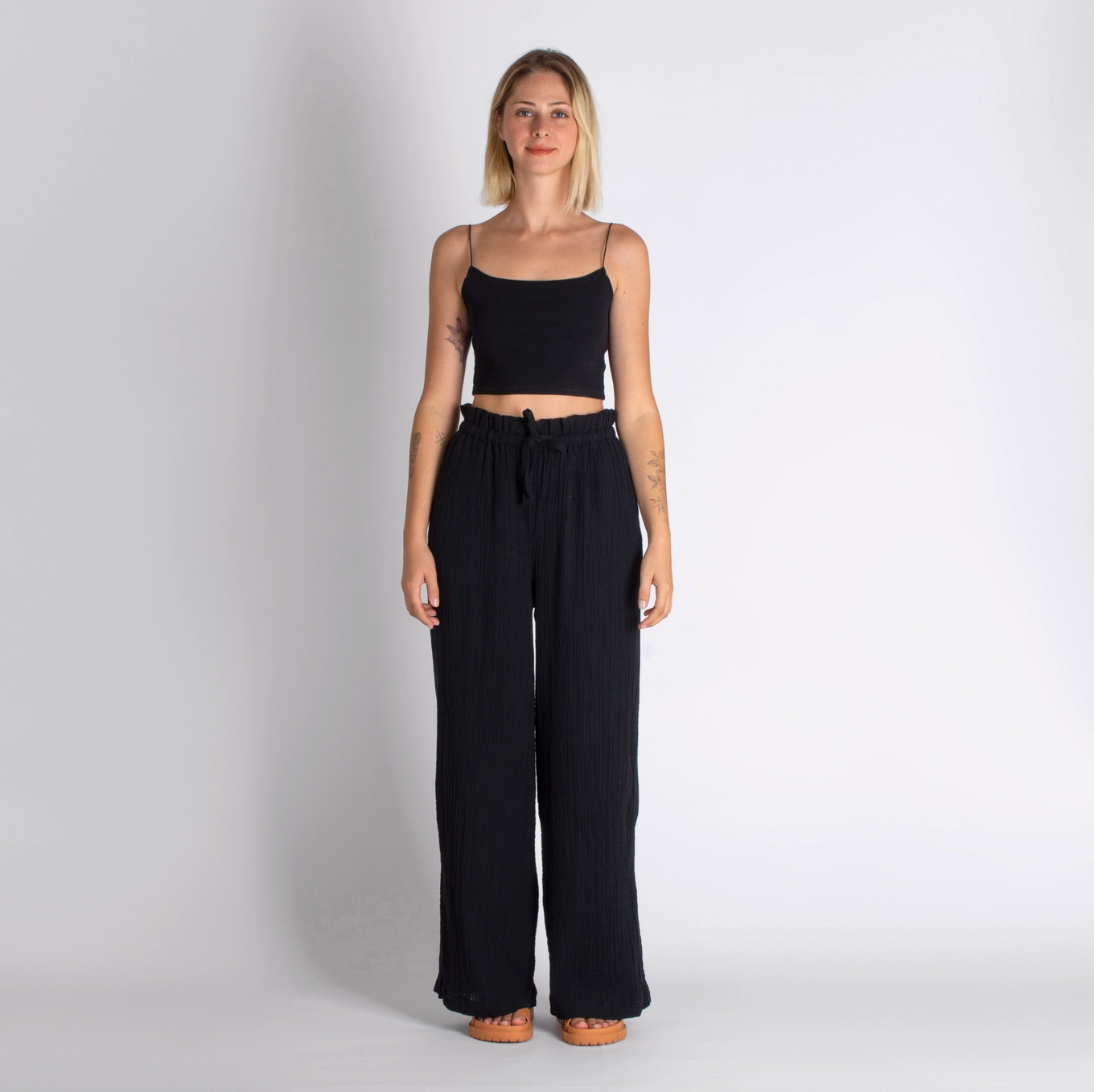 Double-Layered Muslin Wide Leg Pants-zoom-4