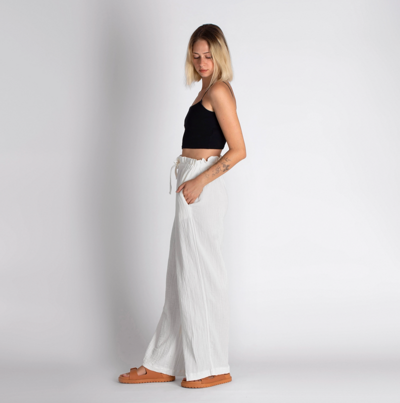 Double-Layered Muslin Wide Leg Pants-zoom-