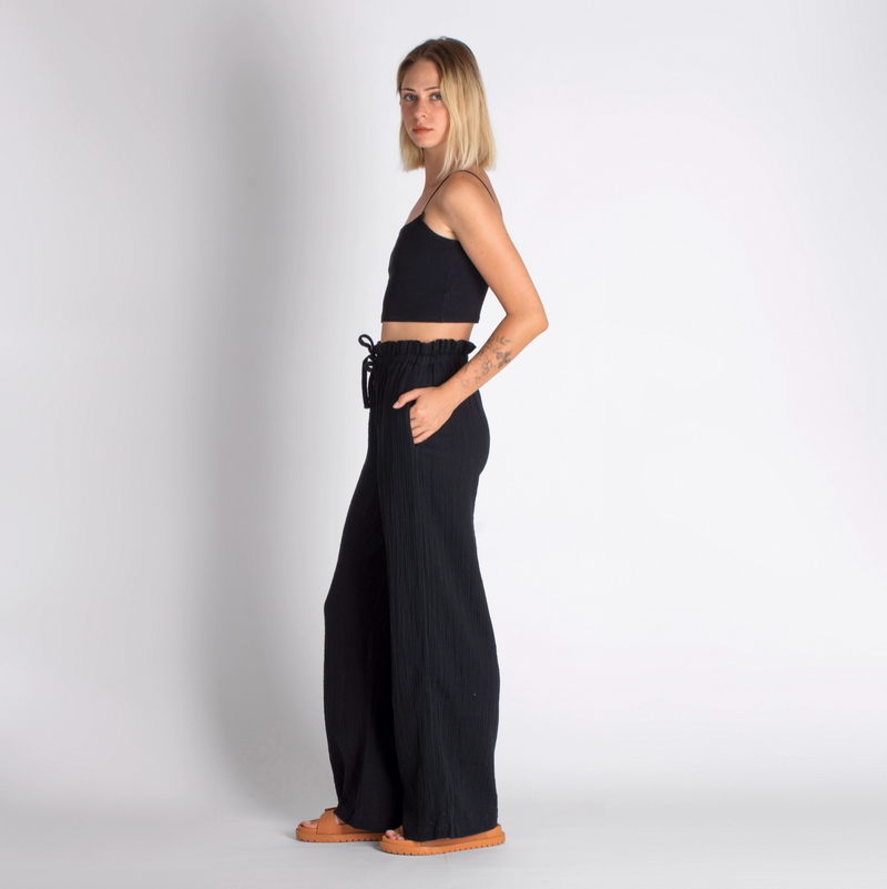Double-Layered Muslin Wide Leg Pants-zoom-